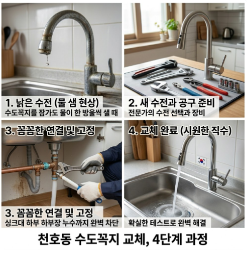 천호동 수도꼭지 물샘