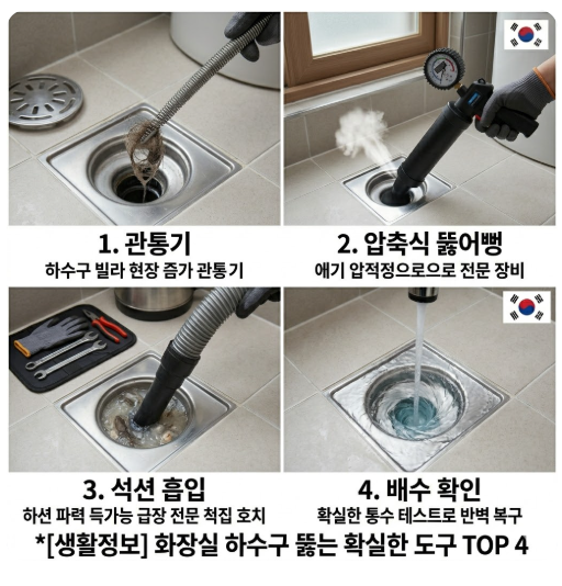화장실 바닥 막혔을때 도구