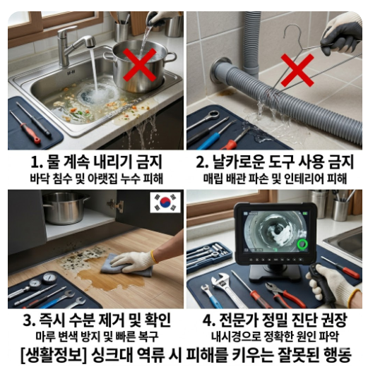 싱크대 역류시 하면 안되는 행동