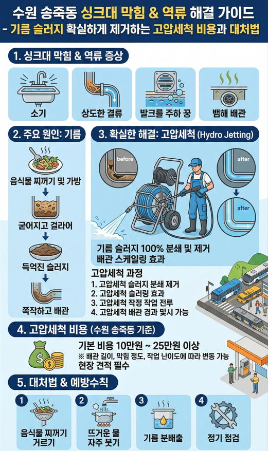 송죽동 싱크대 막힘 역류 해결법