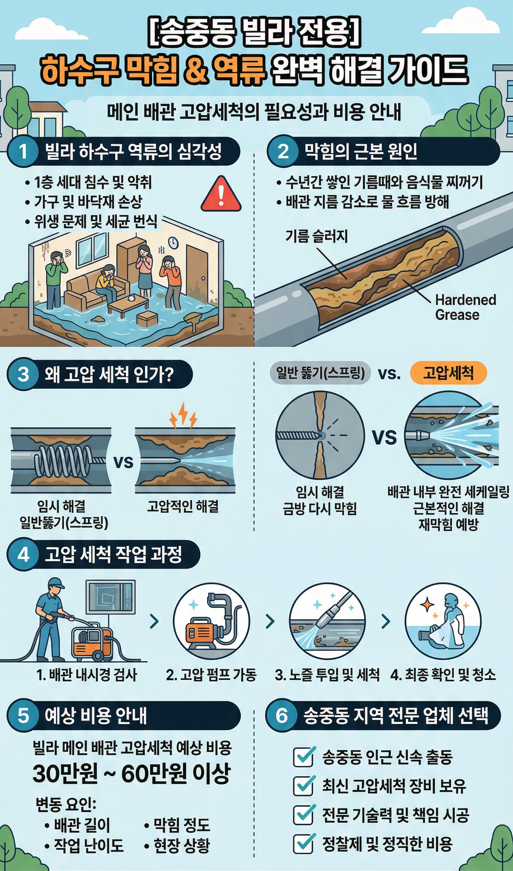 송중동 빌라 하수구 역류 할 경우 해결 방법