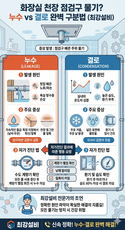 화장실 천장 결로 누수 구분하는 방벙 정리