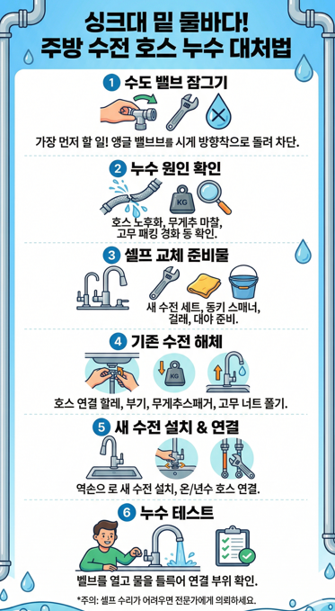 싱크대 수전 호스 누수 교체 하는 법
