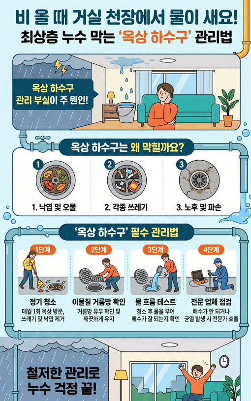 비올 때 천장 우수관 막힘