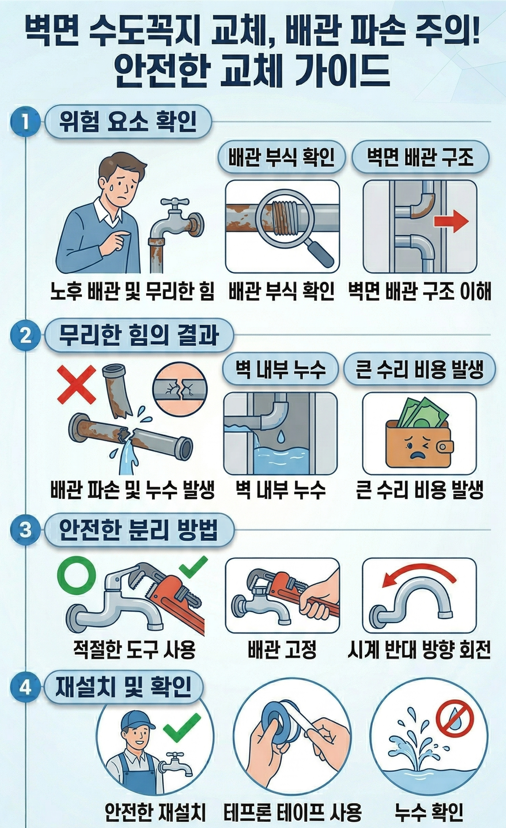 수도꼭지 교체시 배관파손 주의점