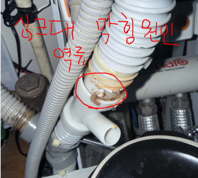 하수구 기름으로 인해 막혀 역류