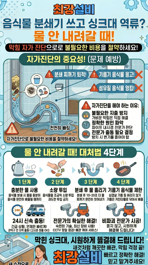 음식물 분쇄기 사용 물 안내려갈때 대처하는 방법