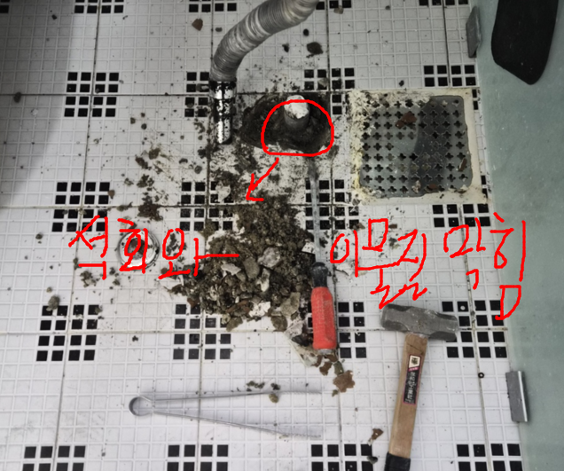 석회와 이물질로 인한 하수구 막힘