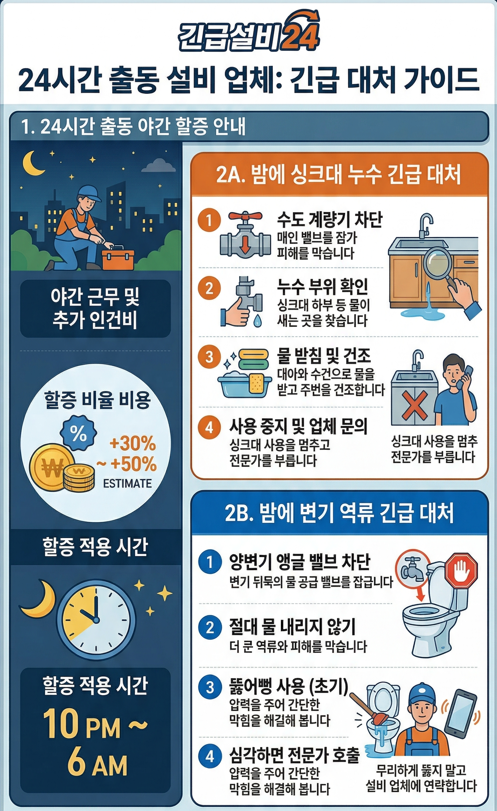 야간이나 주말에 변기가 막히거나 싱크대 누수가 발생했을때 대처법