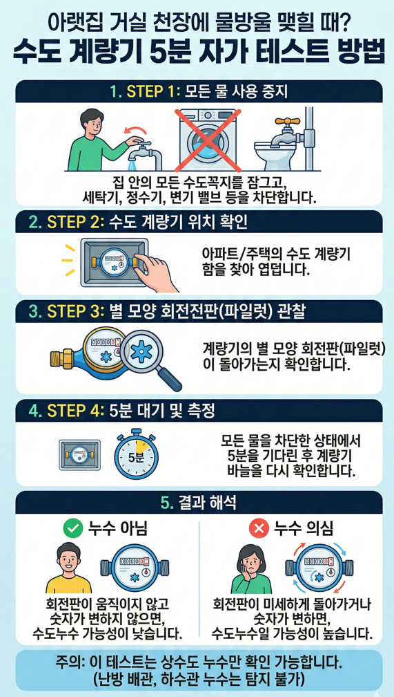 아랫집 거실천장 물샐때 수도계량기 테스드 하는 방법