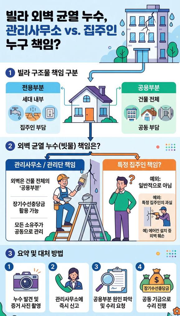 빌라 외벽누수 집주인 관리사무소 누구의 책임인가