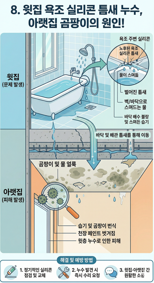 윗집 욕조 실리콘 누수 아랫짐 곰팡이 원인