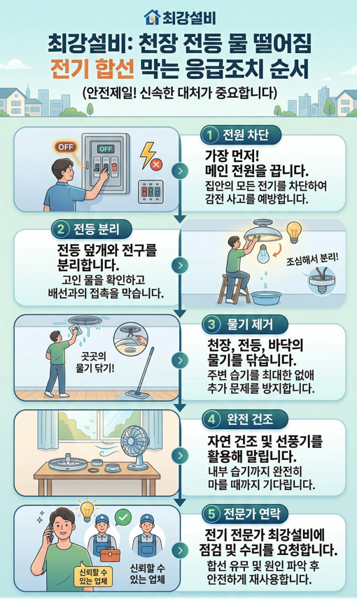 천장 물떨어짐 때문에 전기 합선 막는 방법