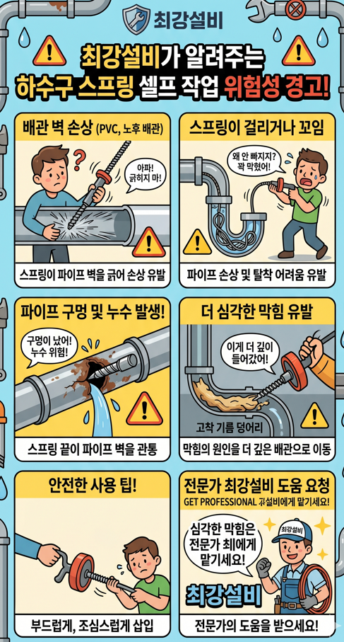 하수구 스프링은 사용하실때 주의 하셔야 합니다